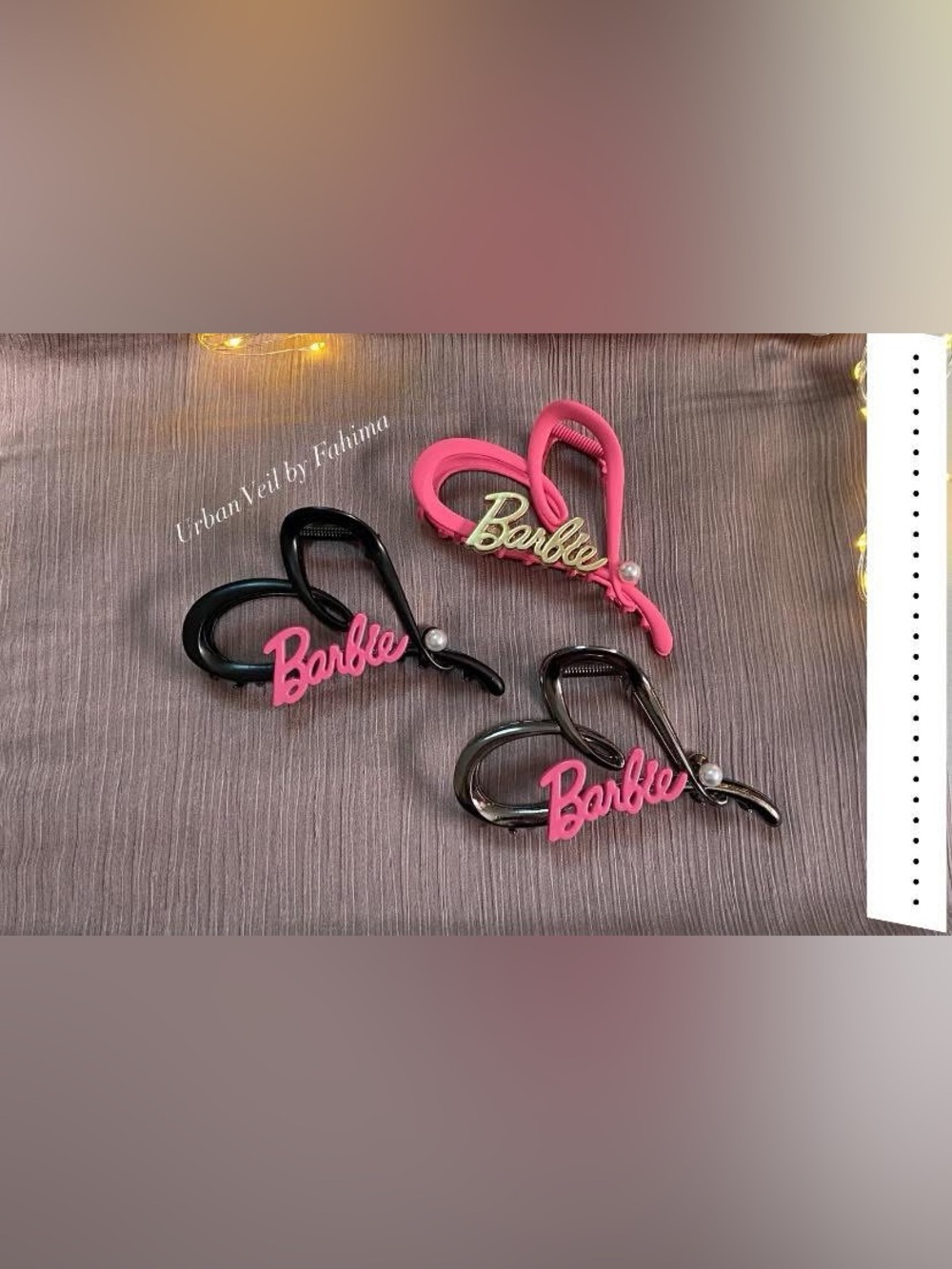 Barbie Heart Script Hair Clips - Pink, Black & Gold Accents